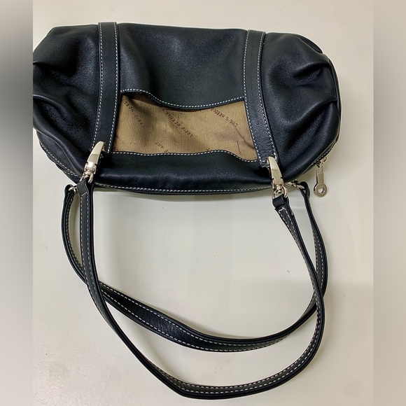 Y2K Vtg Black Leather Lee's Needle Art Handbag Purse - Picture 5 of 16